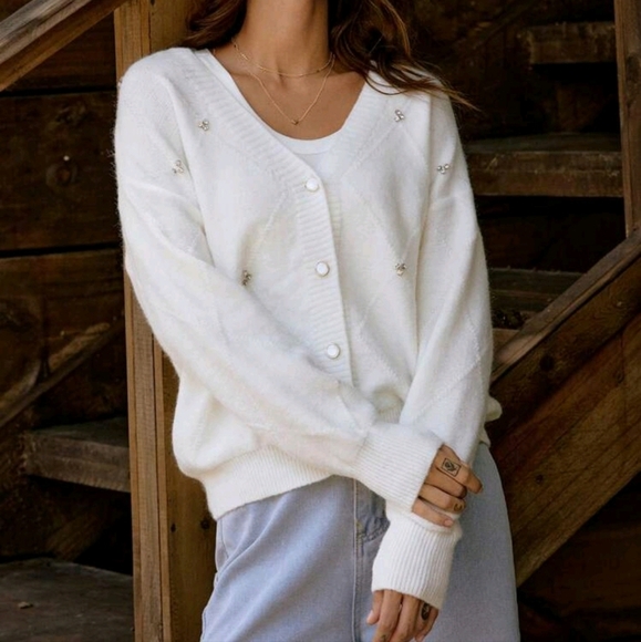 Autumn/Winter Casual Rhinestone Decor Cardigan - Picture 2 of 4